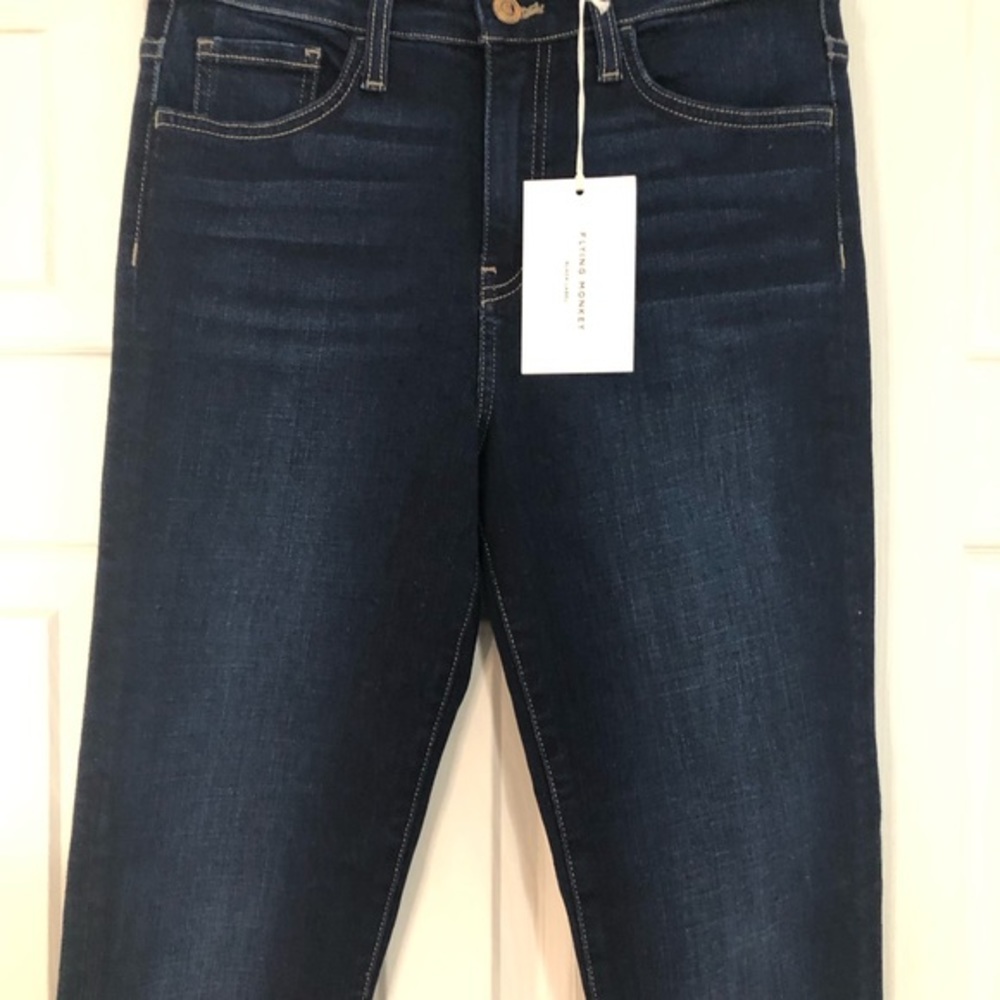 NWT Flying Monkey black label dark wash women’s size 28‎ frayed ankle hem